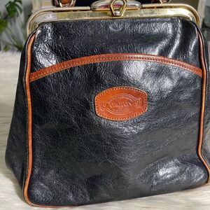Oroton Australia Leather Vintage Handle Bag in Black/Brown